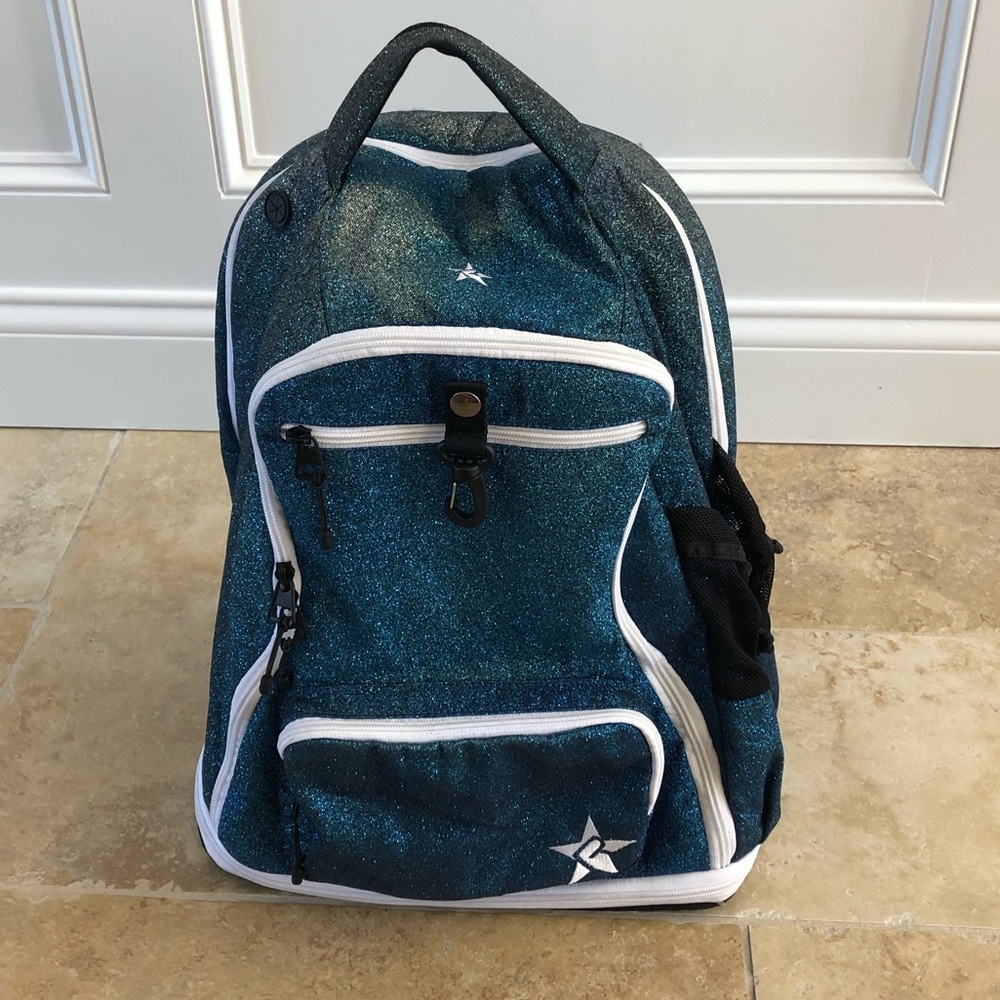 Large REBEL blue glitter backpack
